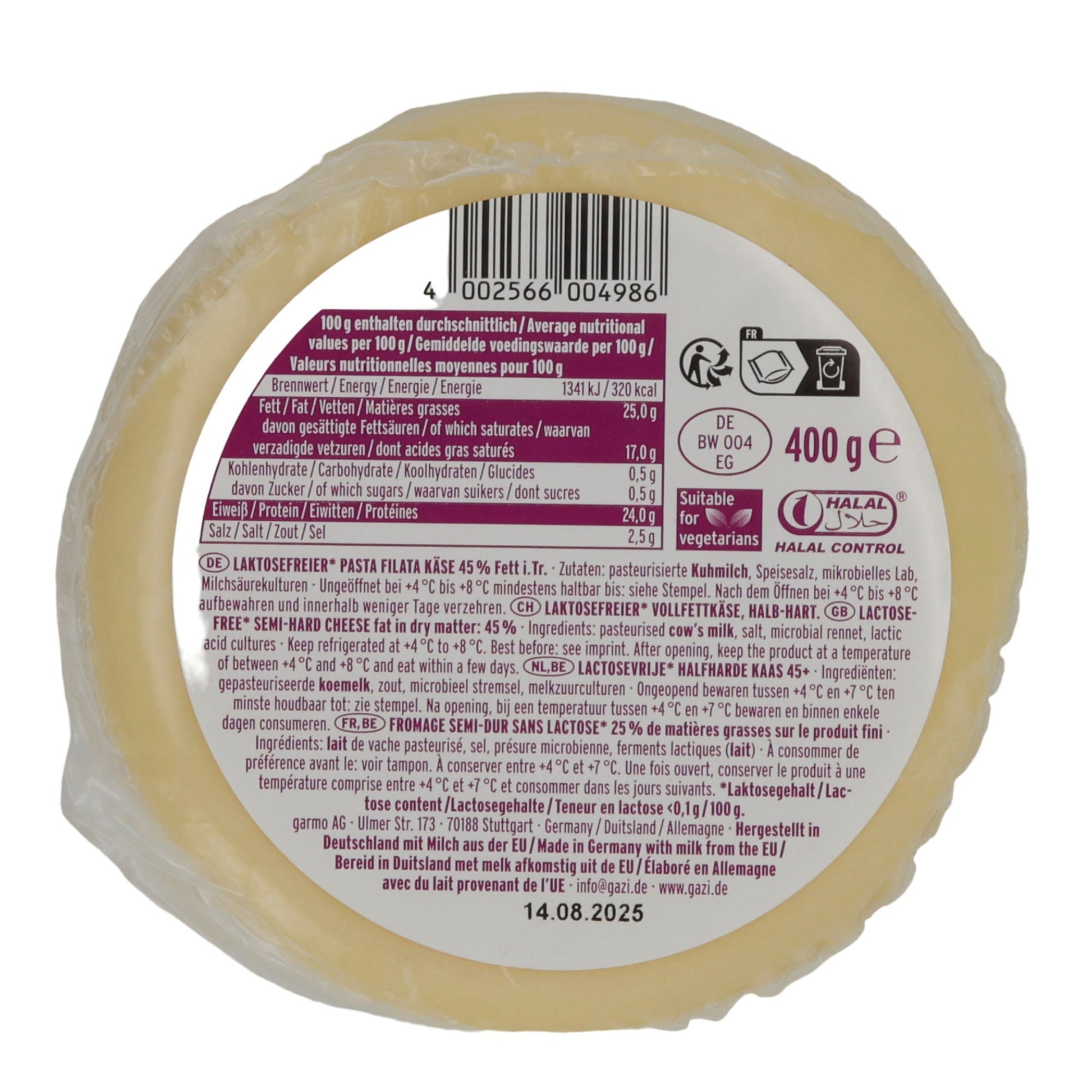 Käse Gazi Kaşar Peyniri | Laktosefrei | 45 % Fett | 400 g GAZI