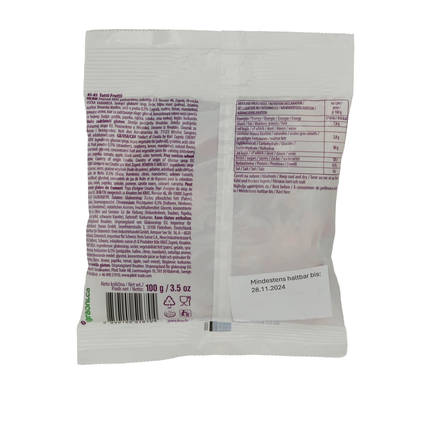 Caramelle Kaubonbons Ki-Ki | Tutti Frutti | Morbide caramelle alla frutta, aromi naturali | 100g