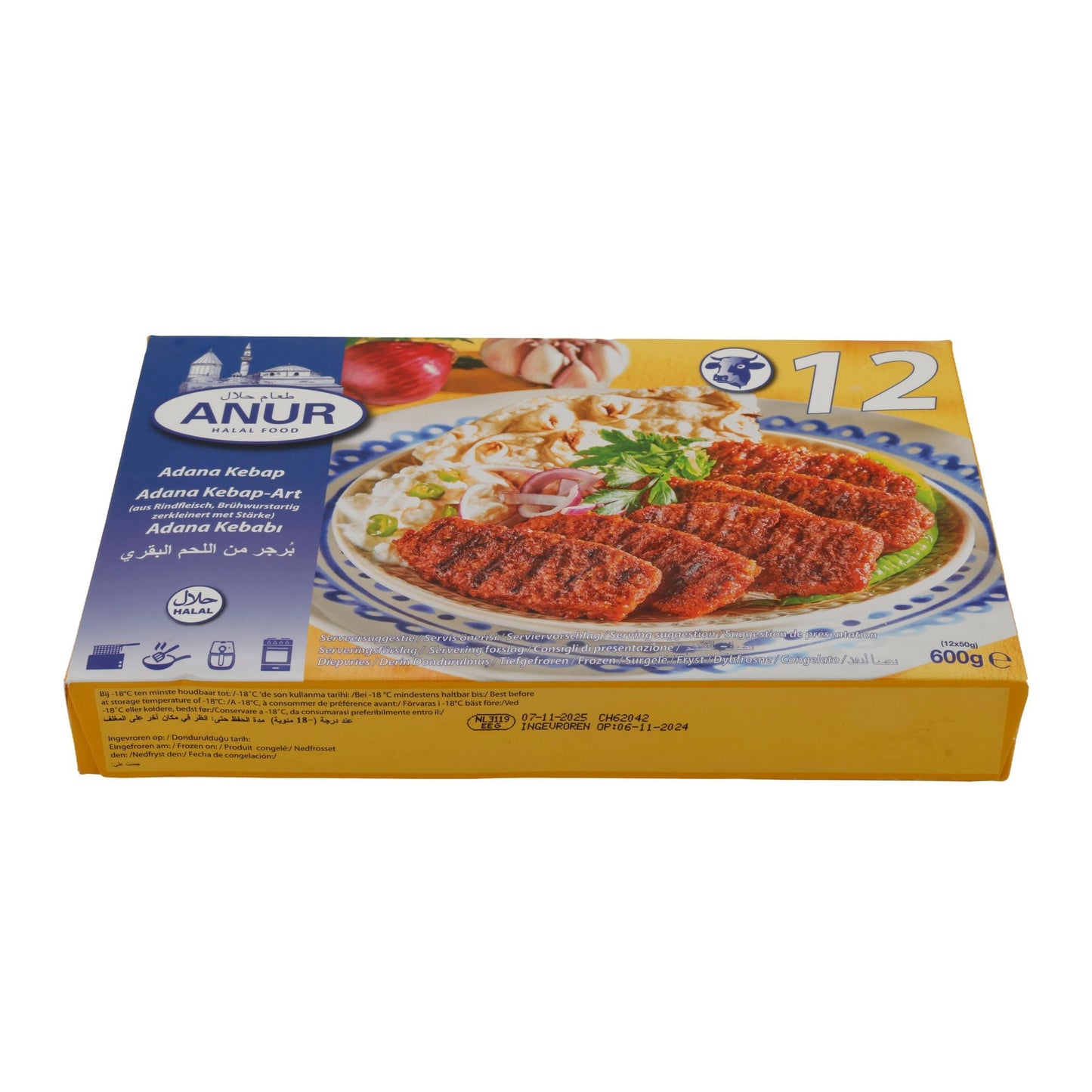 Kebab Adana | Rindfleischspezialität | Nach Adana-Art, tiefgefroren | 600 g (12×50 g) ANUR
