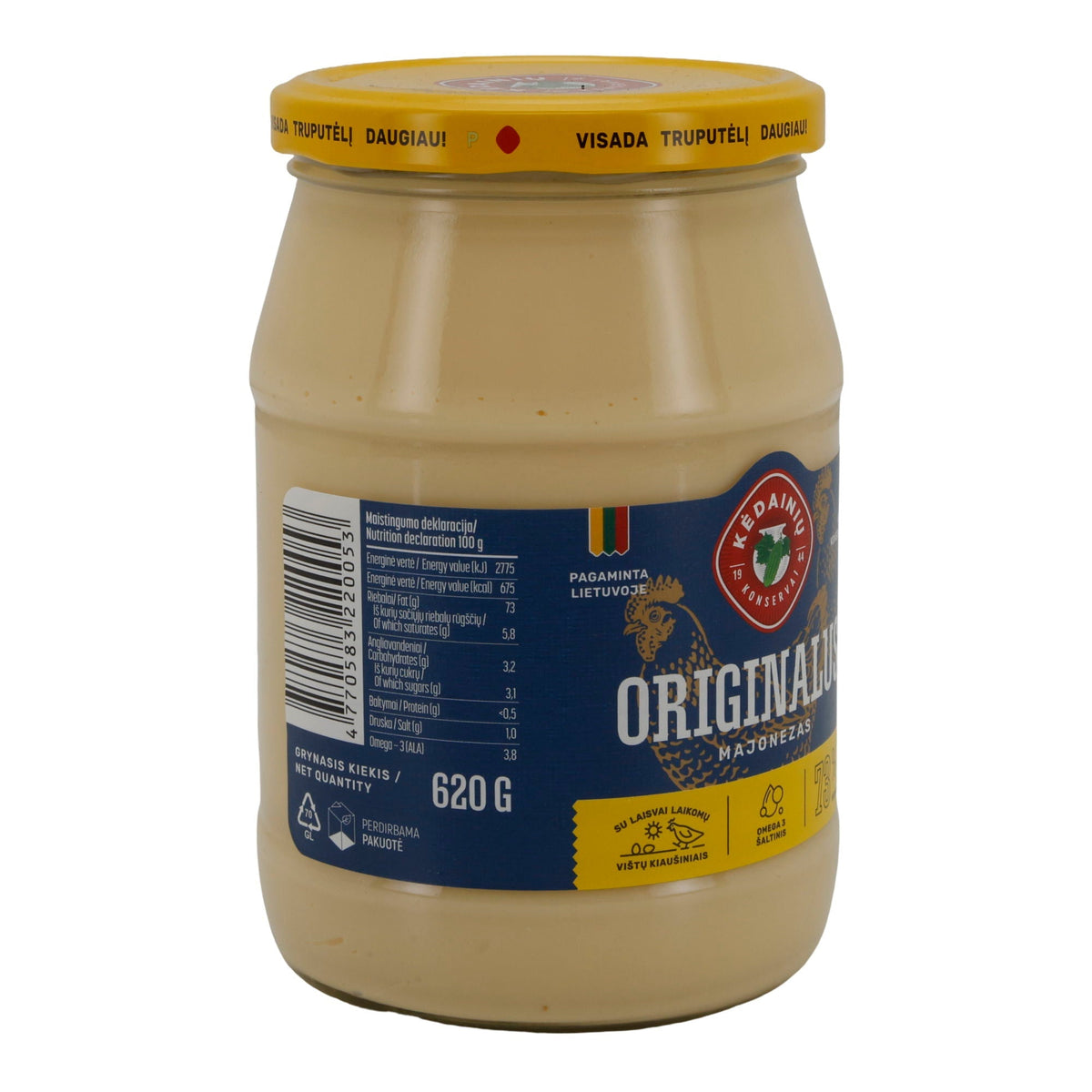 Kėdainių Originalus Mayonnaise | 73 % Fett | Litauische Salatmayonnaise | 620 g Glas