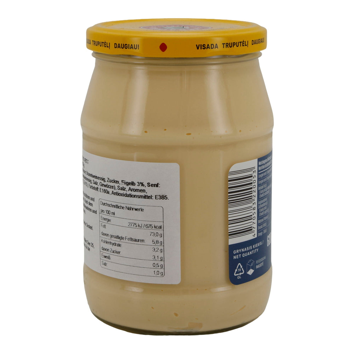 Kėdainių Originalus Mayonnaise | 73 % Fett | Litauische Salatmayonnaise | 620 g Glas