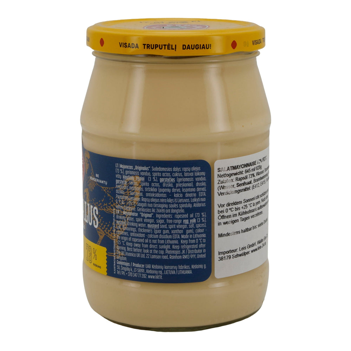 Kėdainių Originalus Mayonnaise | 73 % Fett | Litauische Salatmayonnaise | 620 g Glas
