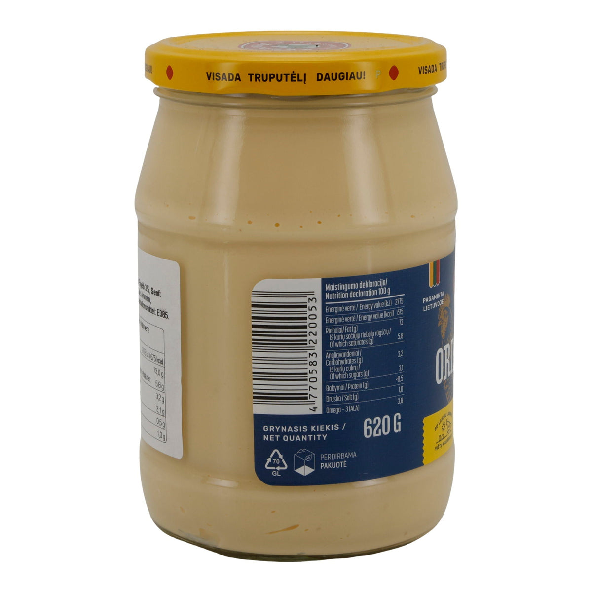 Kėdainių Originalus Mayonnaise | 73 % Fett | Litauische Salatmayonnaise | 620 g Glas