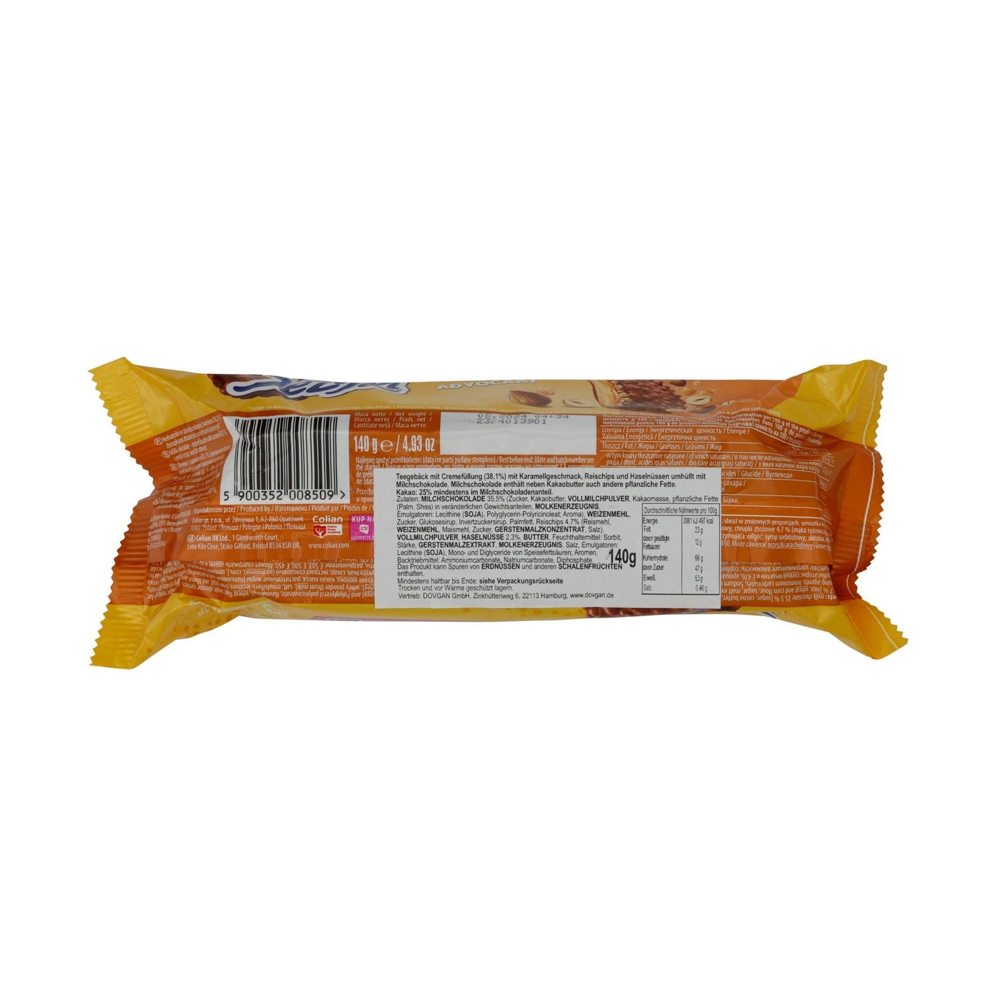 Kekse Jeżyki | Advocat | Mit Karamell, Haselnüssen & Reis-Crisps in Schokolade | 140g GOPLANA