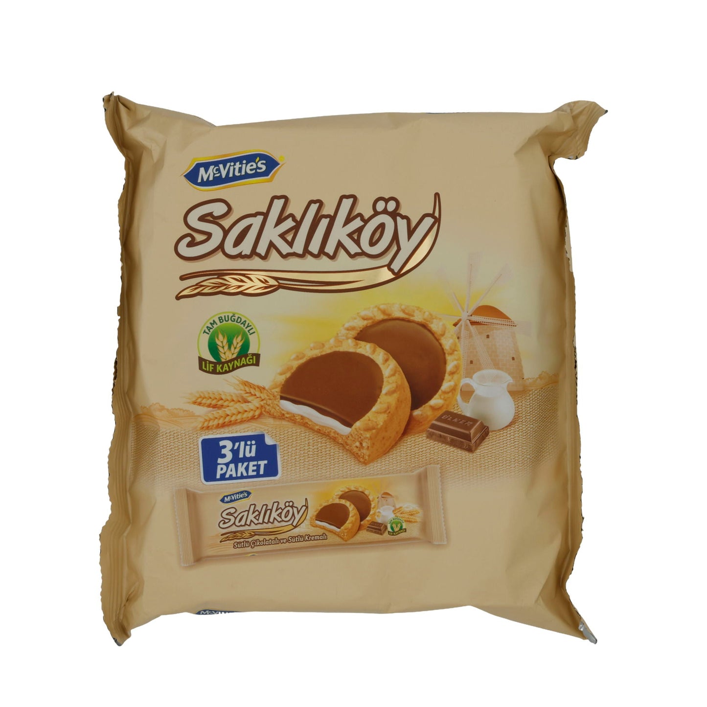 Biscotti McVitie’s | Biscotti Saklıköy | Biscotti integrali con crema al latte e ripieno di cioccolato | Confezione da 3, 300 g