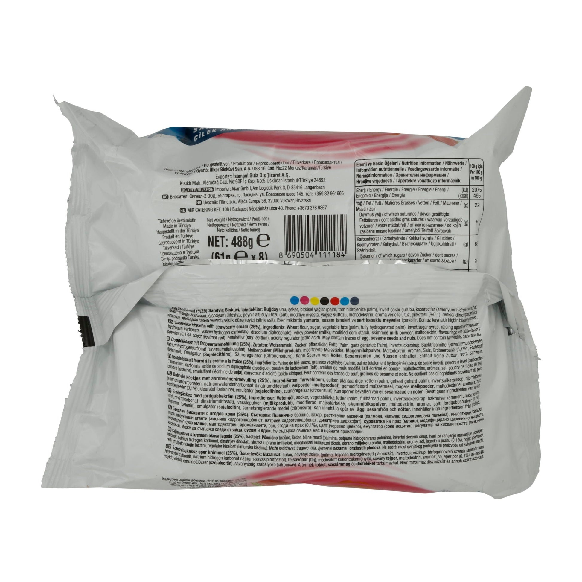 Kekse Ülker | Kremalı Erdbeer-Sandwichkekse | Knusprige Kekse mit fruchtiger Erdbeercreme | 8er Pack – 488 g UELKER