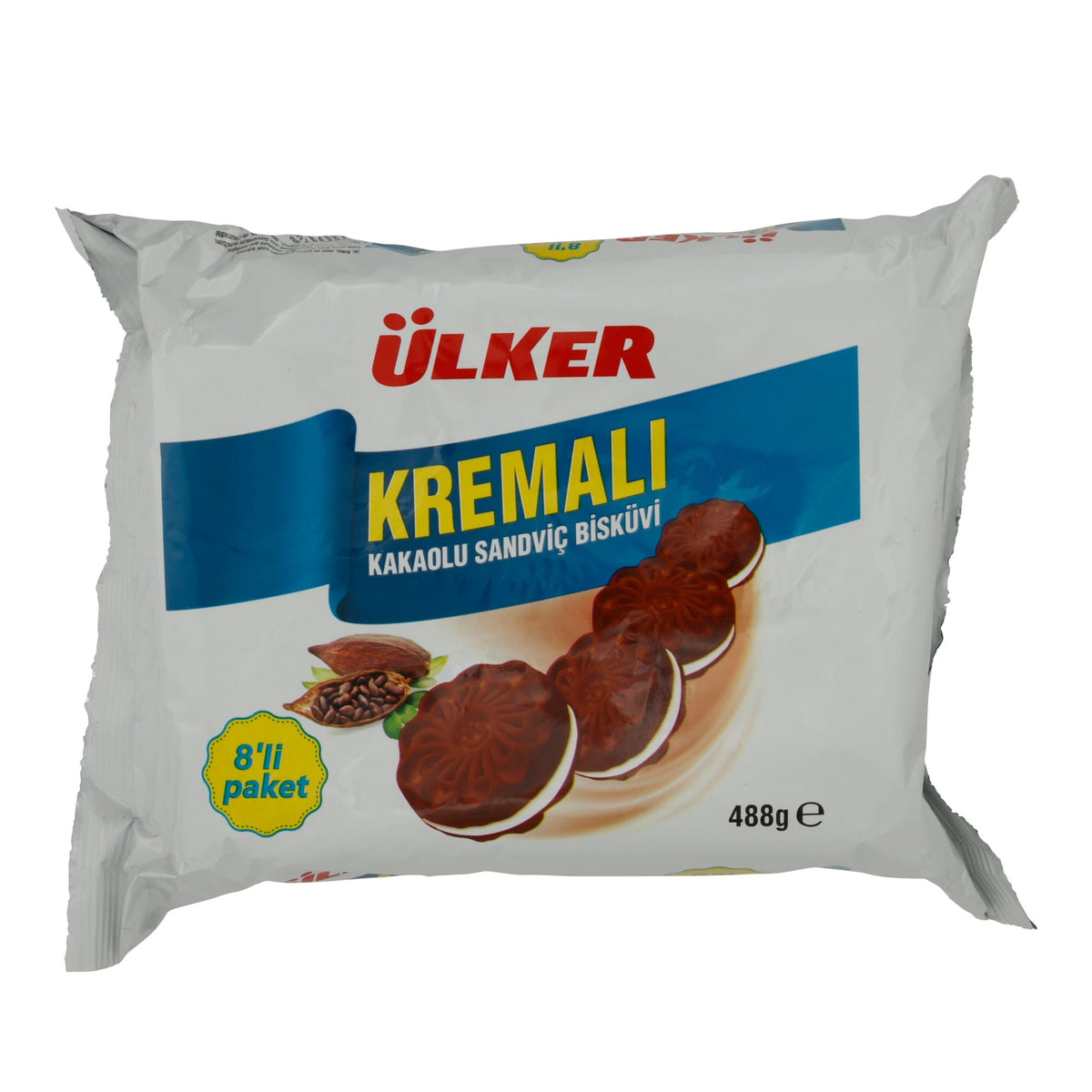 Kekse Ülker | Kremalı Kakaokekse | Knusprige Kakaokekse mit Vanillecreme | 8er Pack – 488 g TRS