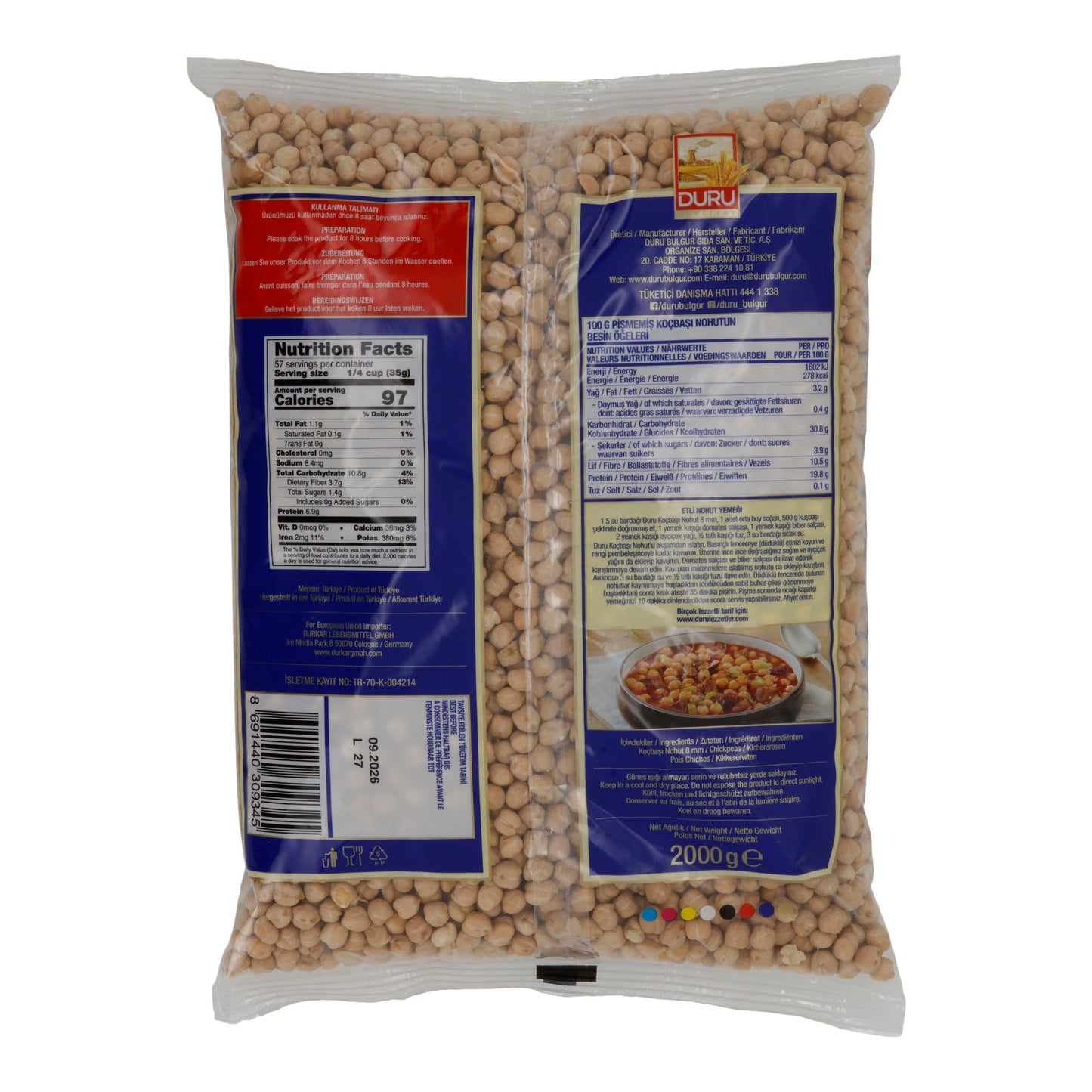 Pois chiches Duru Yerli Koçbaşı Nohut | Légumineuses | 8 mm | 2000 g