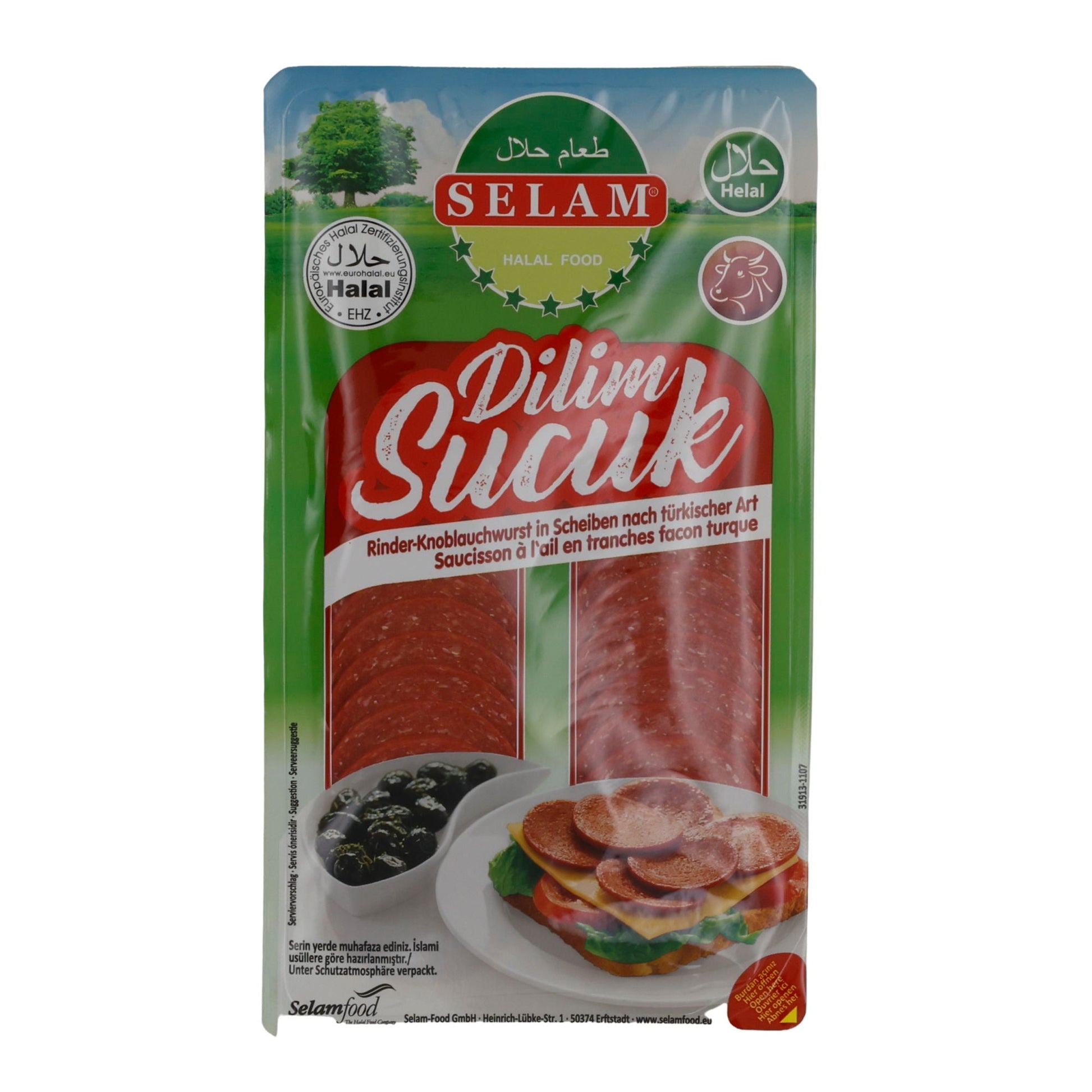 Knoblauchwurst Selam | Dilim Sucuk | Halal, Rinder-Knoblauchwurst, Scheiben | 200 g SELAM