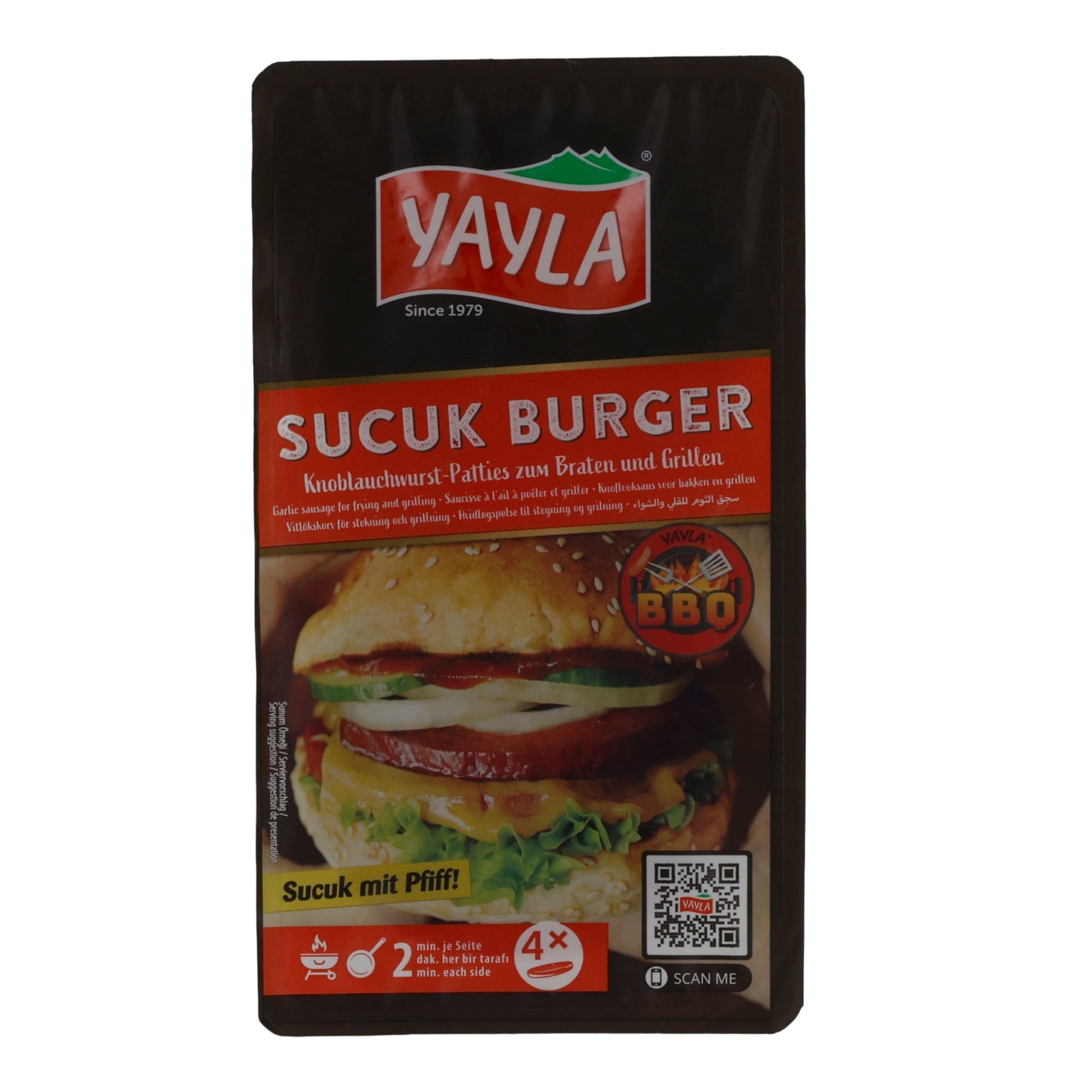 Knoblauchwurst Yayla | Sucuk Burger | Rinder-Patties, Grill & Pfanne | 250 g YAYLA