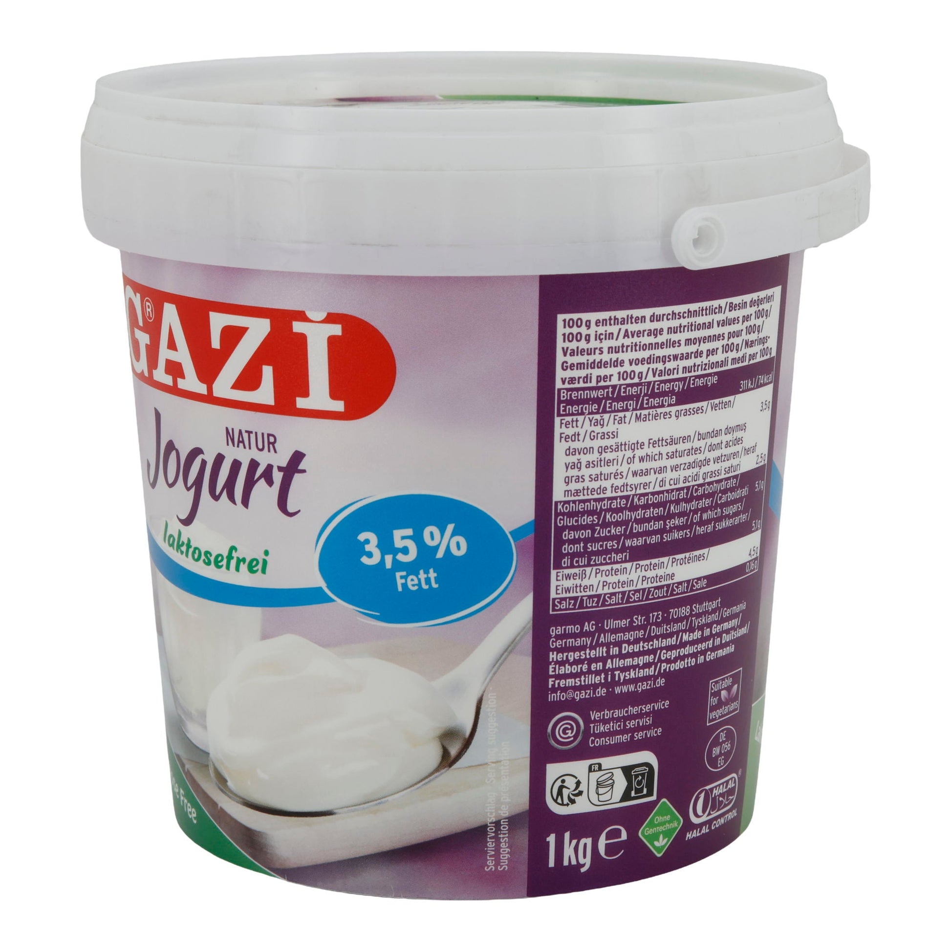 Laktosefreier Joghurt Gazi Naturjoghurt | Cremiger Joghurt mit 3,5 % Fett | 1 kg - Taste Your World