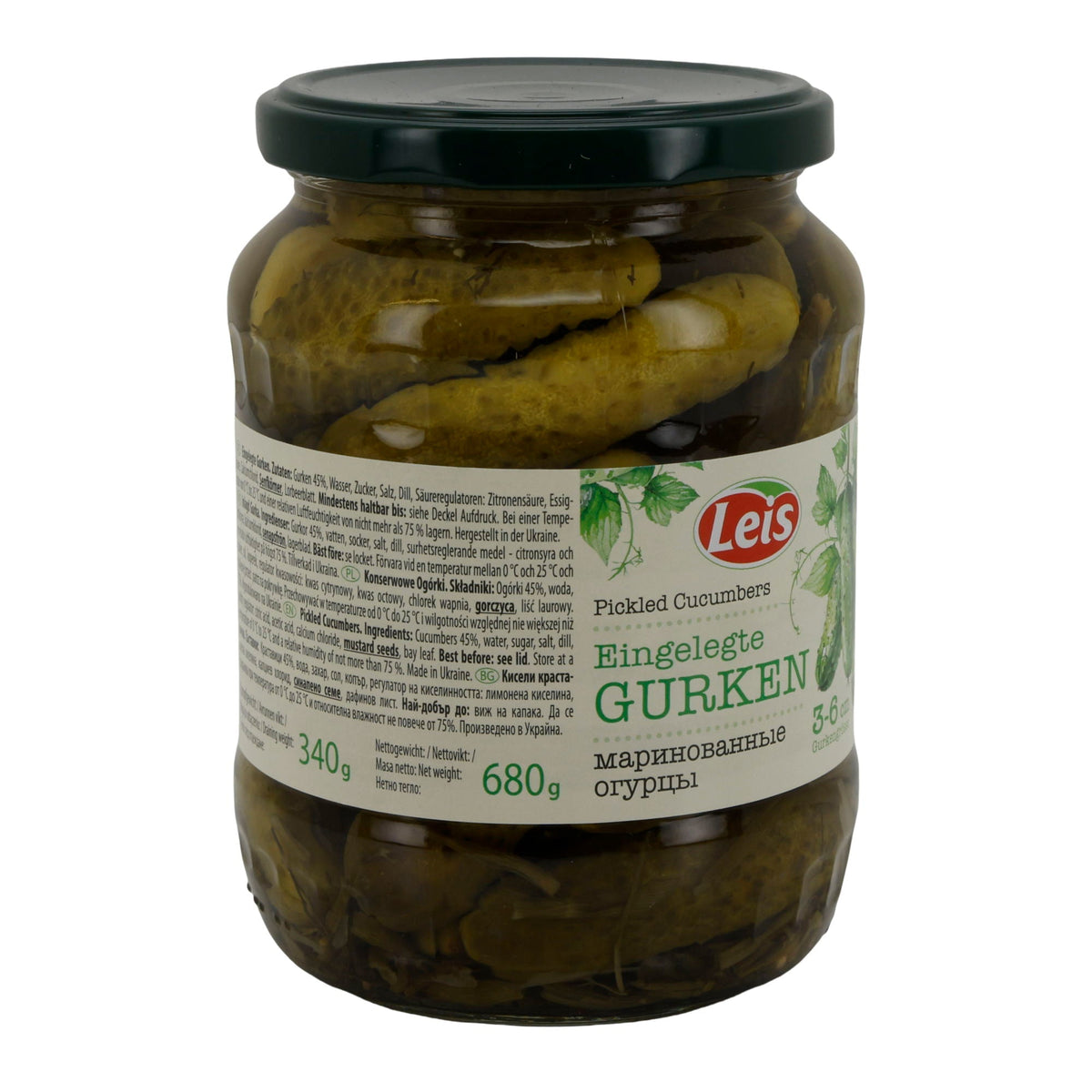 Leis Eingelegte Gurken | 3–6 cm | würzig eingelegt mit Dill & Senfkörnern | 680 g