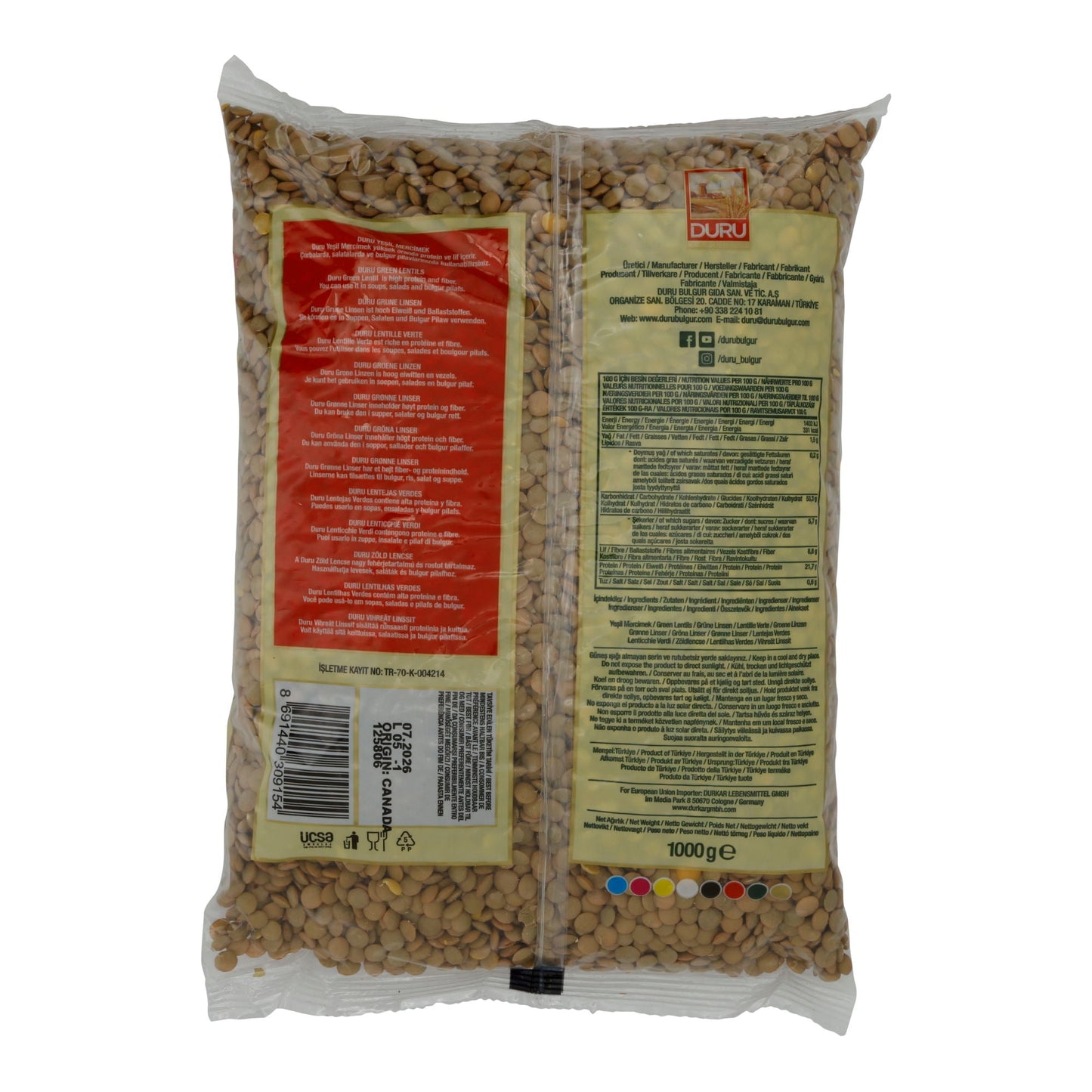Linsen Duru | Lenticchie Verdi | Ricche di Proteine, per Zuppe, Stufati e Insalate | 1 kg