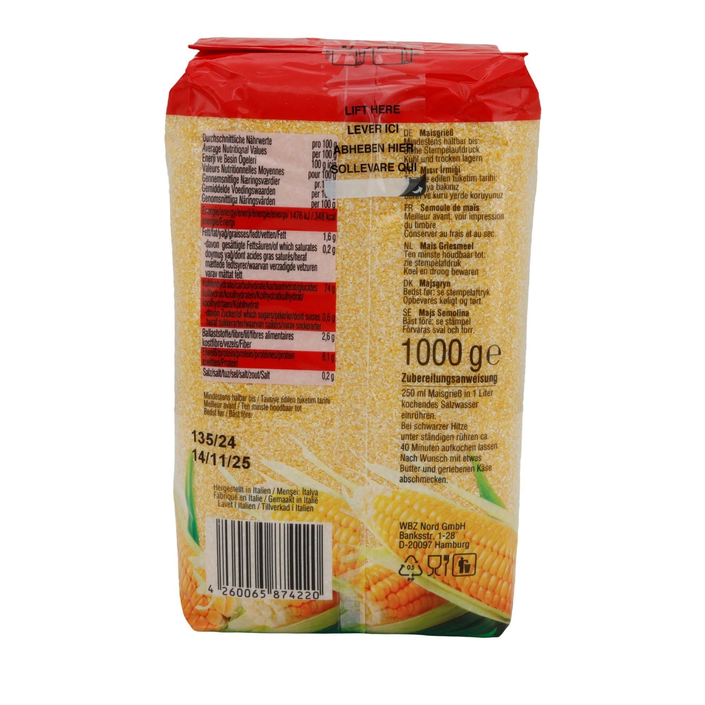 Semola di mais DERE | Farina | Per deliziosi piatti di polenta | 1000g