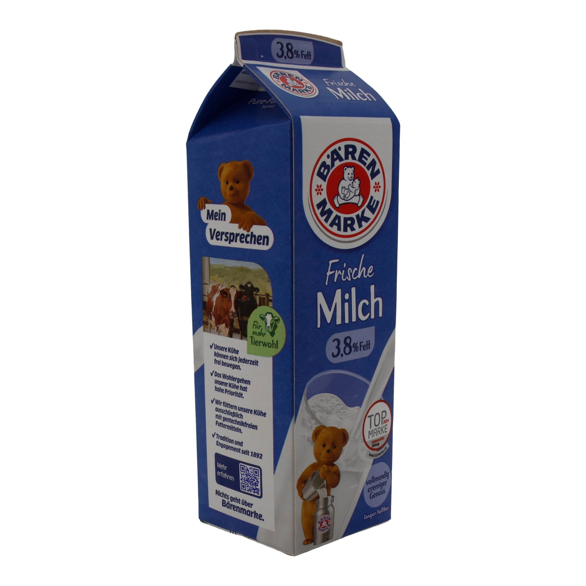 Milch Bärenmarke Frische Milch 3,8 % Fett | Vollmundig-cremiger Genuss | 1 l BAERENMARKE