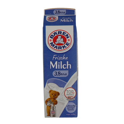 Milch Bärenmarke Frische Milch 3,8 % Fett | Vollmundig-cremiger Genuss | 1 l BAERENMARKE