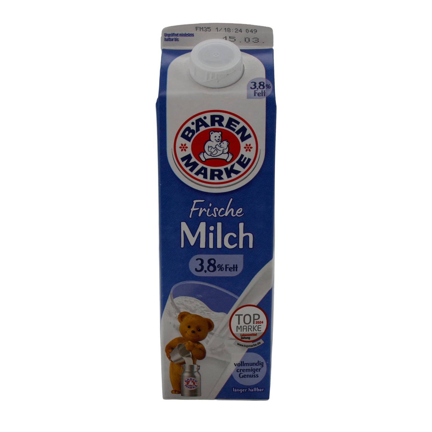 Milch Bärenmarke Frische Milch 3,8 % Fett | Vollmundig-cremiger Genuss | 1 l BAERENMARKE