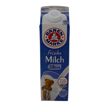 Milch Bärenmarke Frische Milch 3,8 % Fett | Vollmundig-cremiger Genuss | 1 l BAERENMARKE