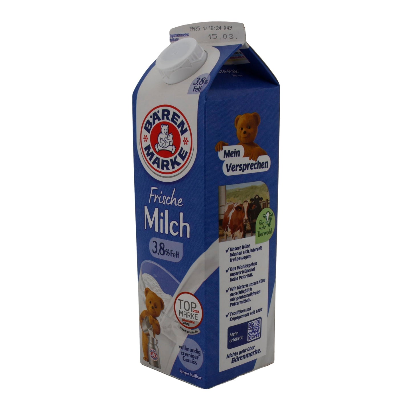Milch Bärenmarke Frische Milch 3,8 % Fett | Vollmundig-cremiger Genuss | 1 l BAERENMARKE
