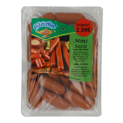 Miniwürstchen Aladin | Mini Sosis | Zart, Hähnchen, in Eigenhaut | 400g ALADIN