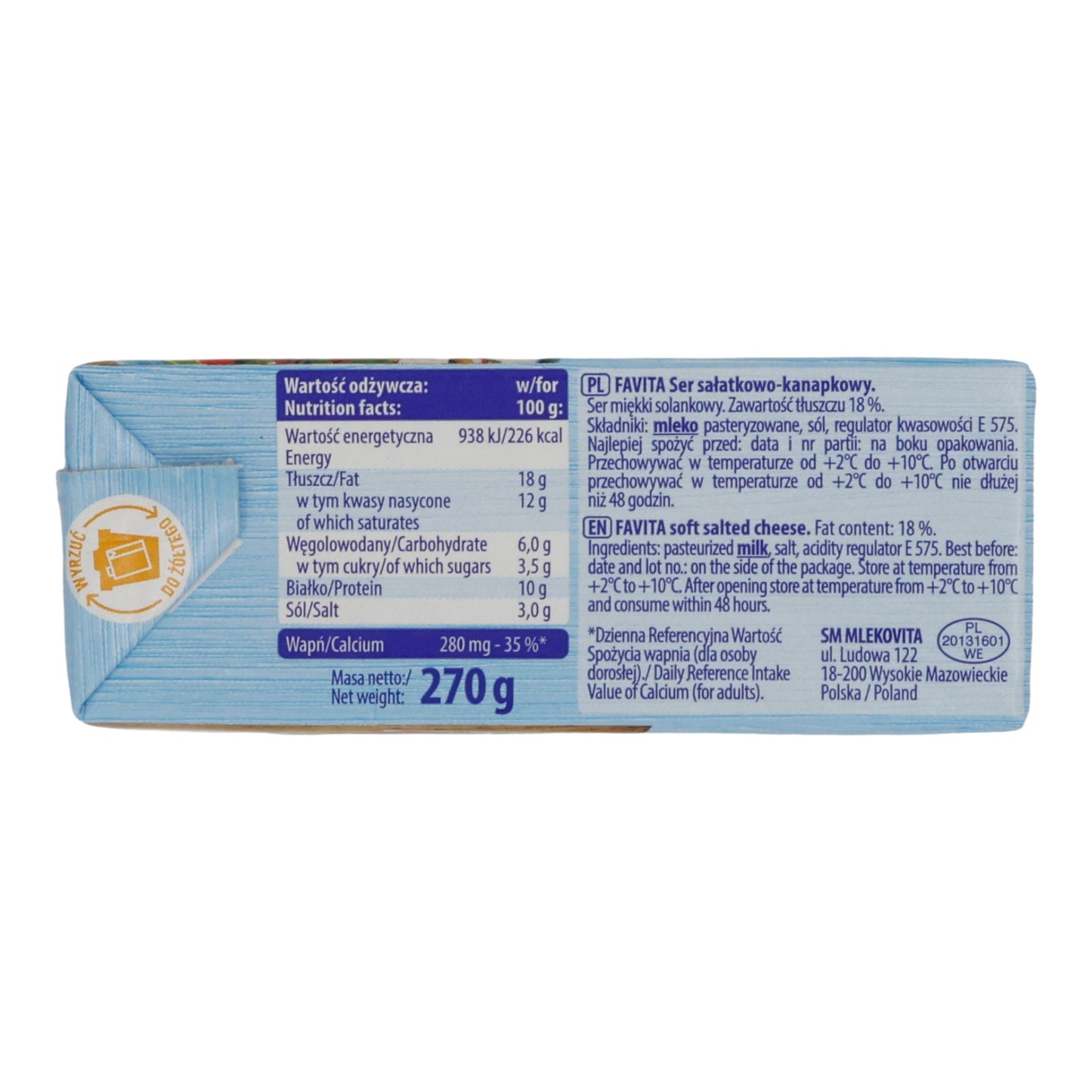 Mlekovita Favita | Weichkäse salzig | Salat- & Brotbelag | 270 g PL
