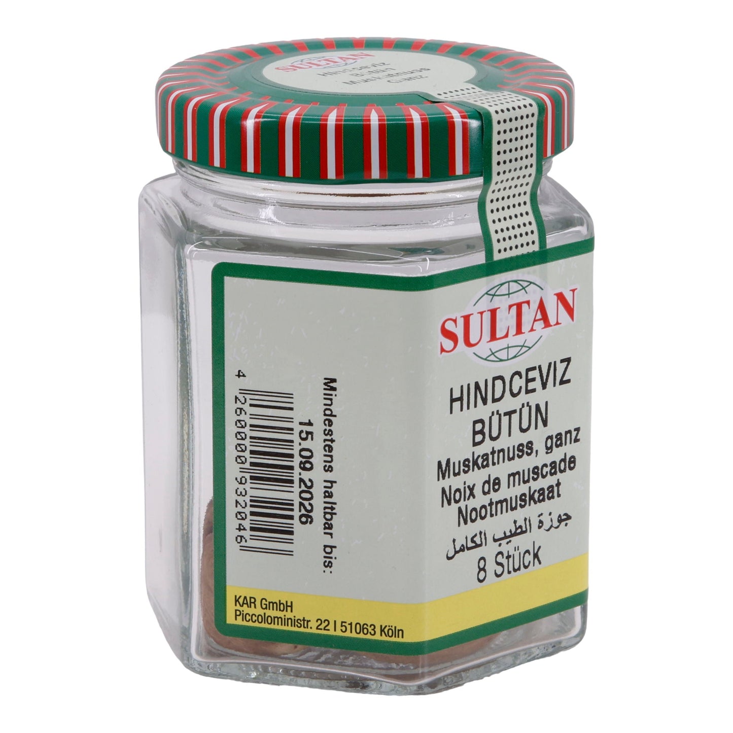 Muskatnuss Sultan | Ganze Muskatnuss | 8 Stück im Glas