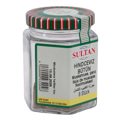 Muskatnuss Sultan | Ganze Muskatnuss | 8 Stück im Glas