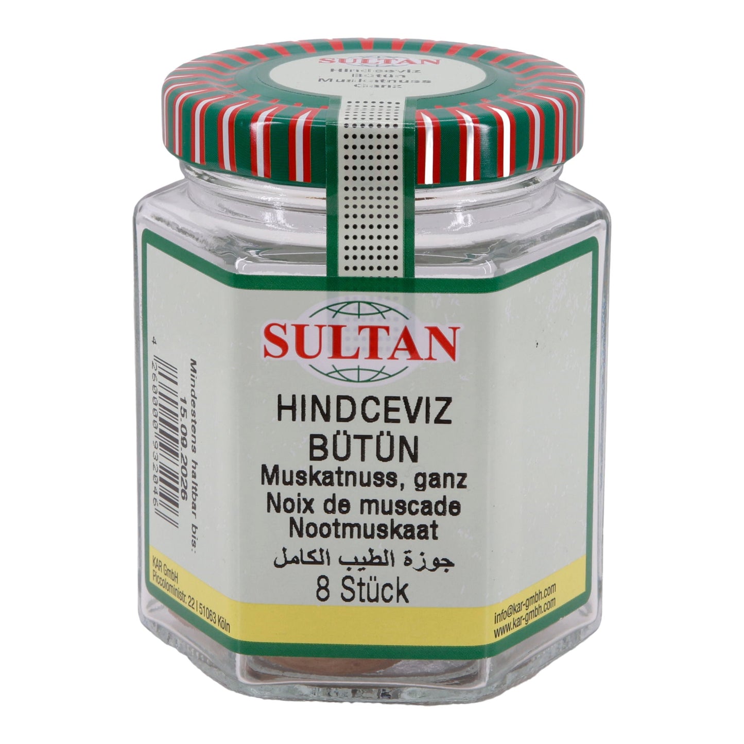 Muskatnuss Sultan | Ganze Muskatnuss | 8 Stück im Glas