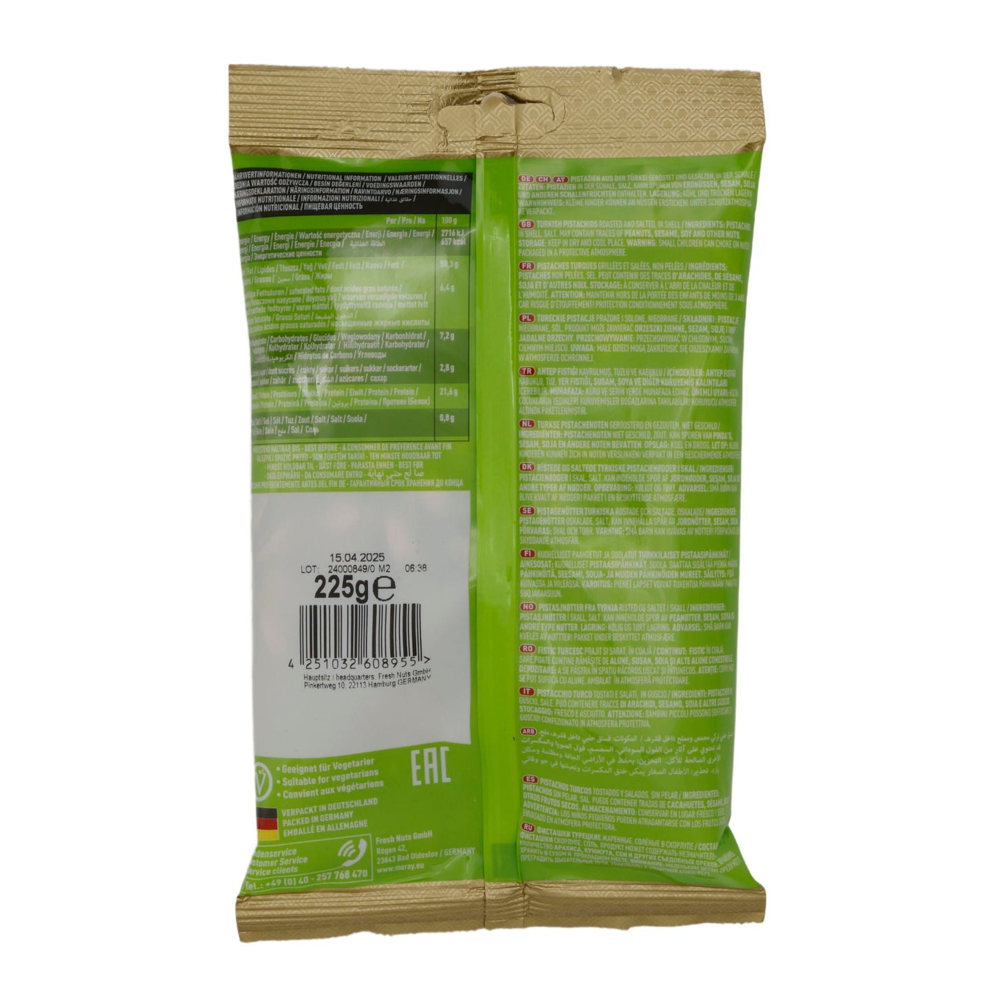 Nüsse Meray | Pistazien | Geröstet & gesalzen für knackigen Genuss | 225 g MERAY