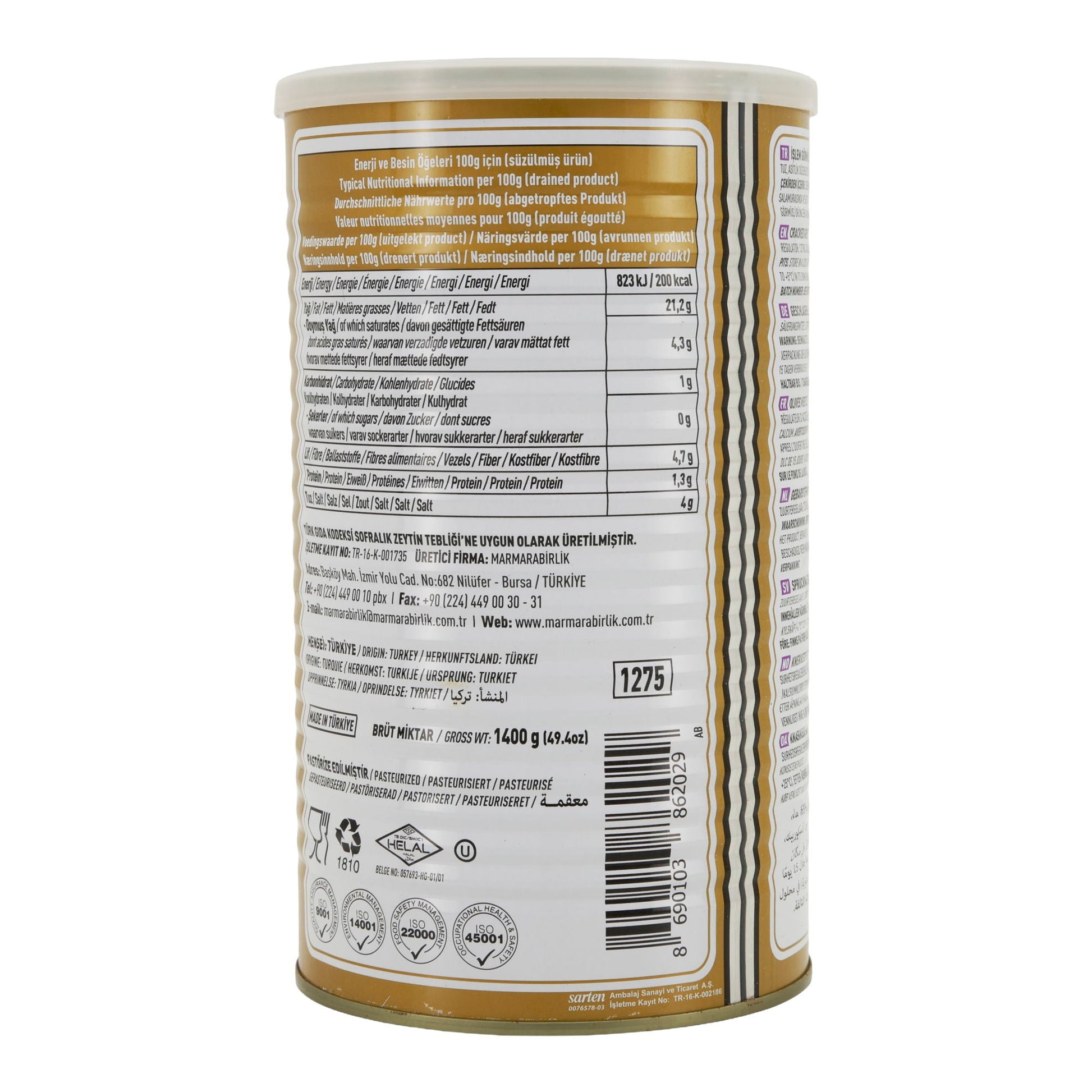 Oliven Marmarabirlik | Cracked Green Olives in Brine | Ideal for Authentic Mediterranean Cuisine | 800 g - Taste Your World