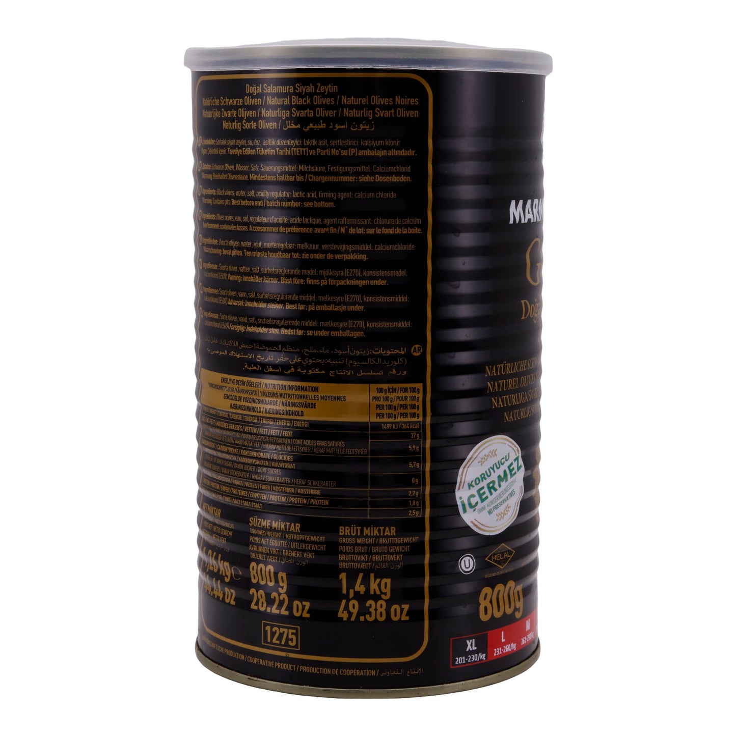 Oliven Marmarabirlik Gold | Olive Nere Naturali | Olive Delicate in Salamoia | 1,4 kg