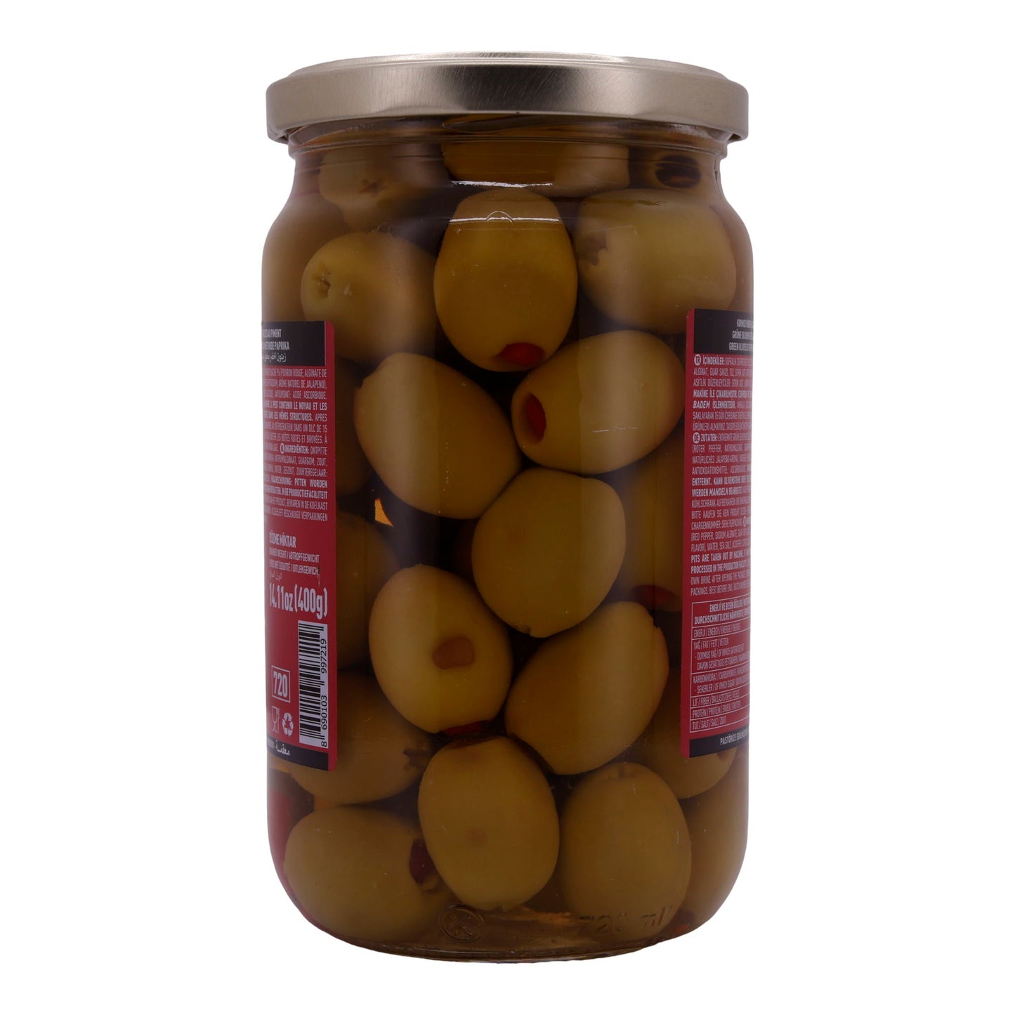 GREEN OLIVES WITH RED PEPPERS