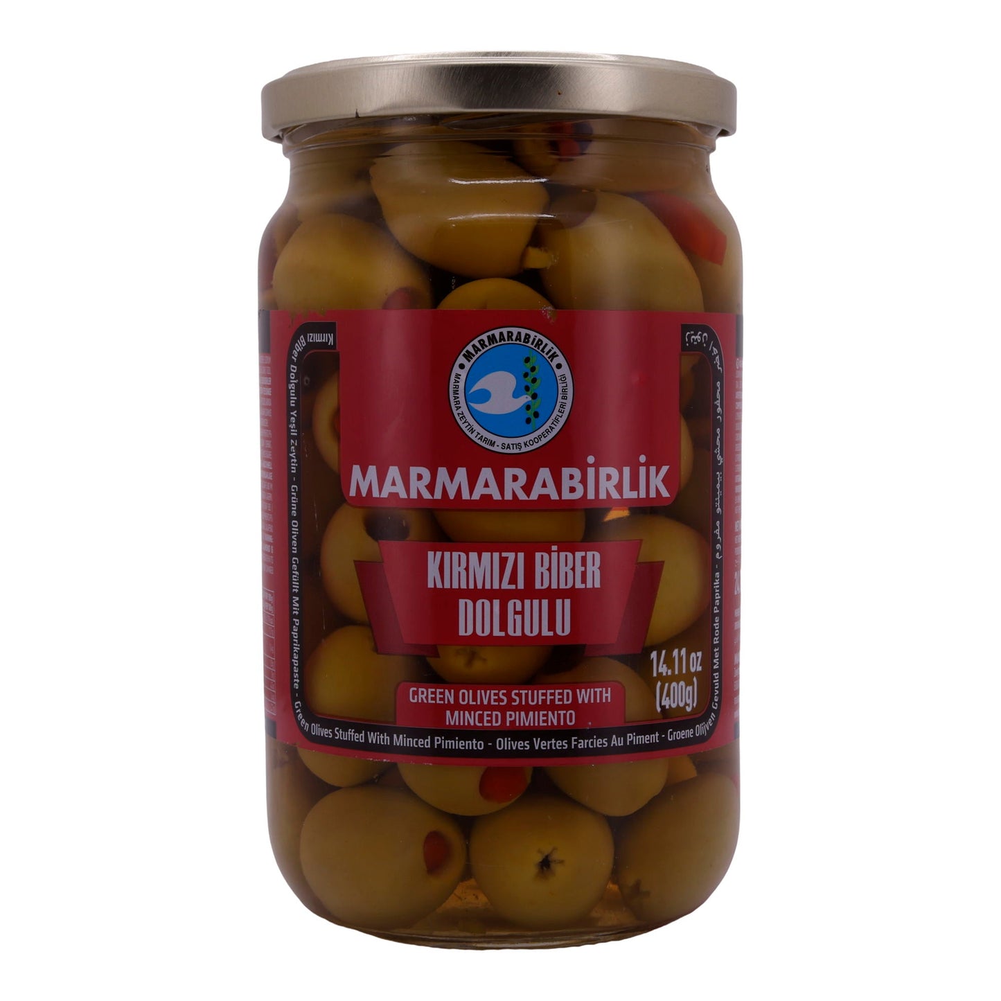 GREEN OLIVES WITH RED PEPPERS