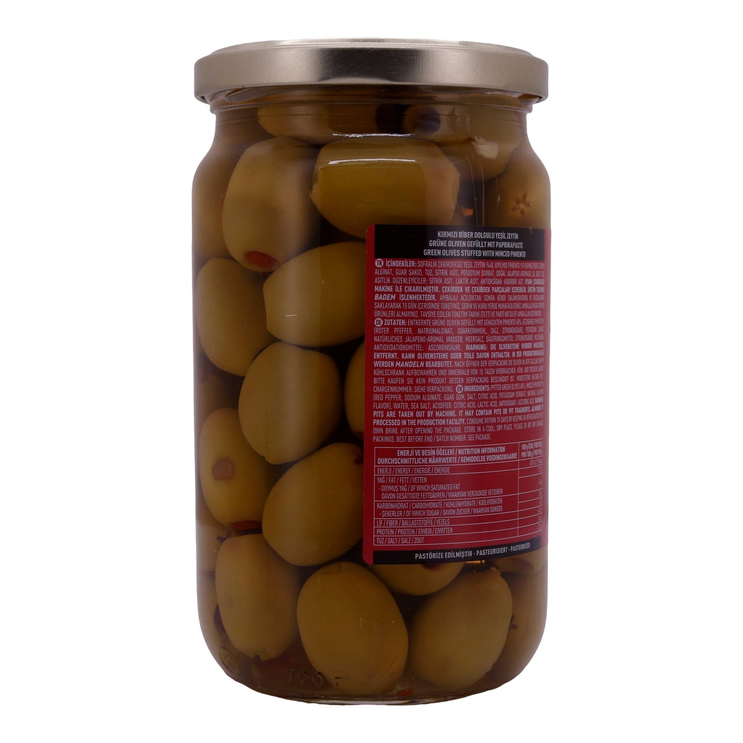 GREEN OLIVES WITH RED PEPPERS