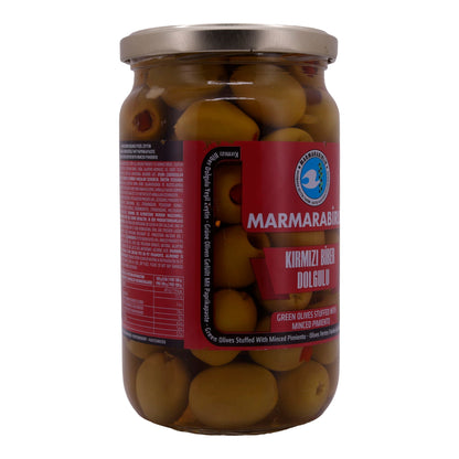 GREEN OLIVES WITH RED PEPPERS