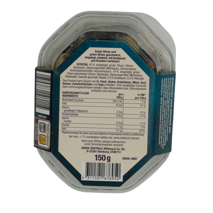 Olivenmix EDEKA Herzstücke | Oliven | Mit Knoblauch, mediterrane Oliven aus Griechenland | 150 g EDEKA