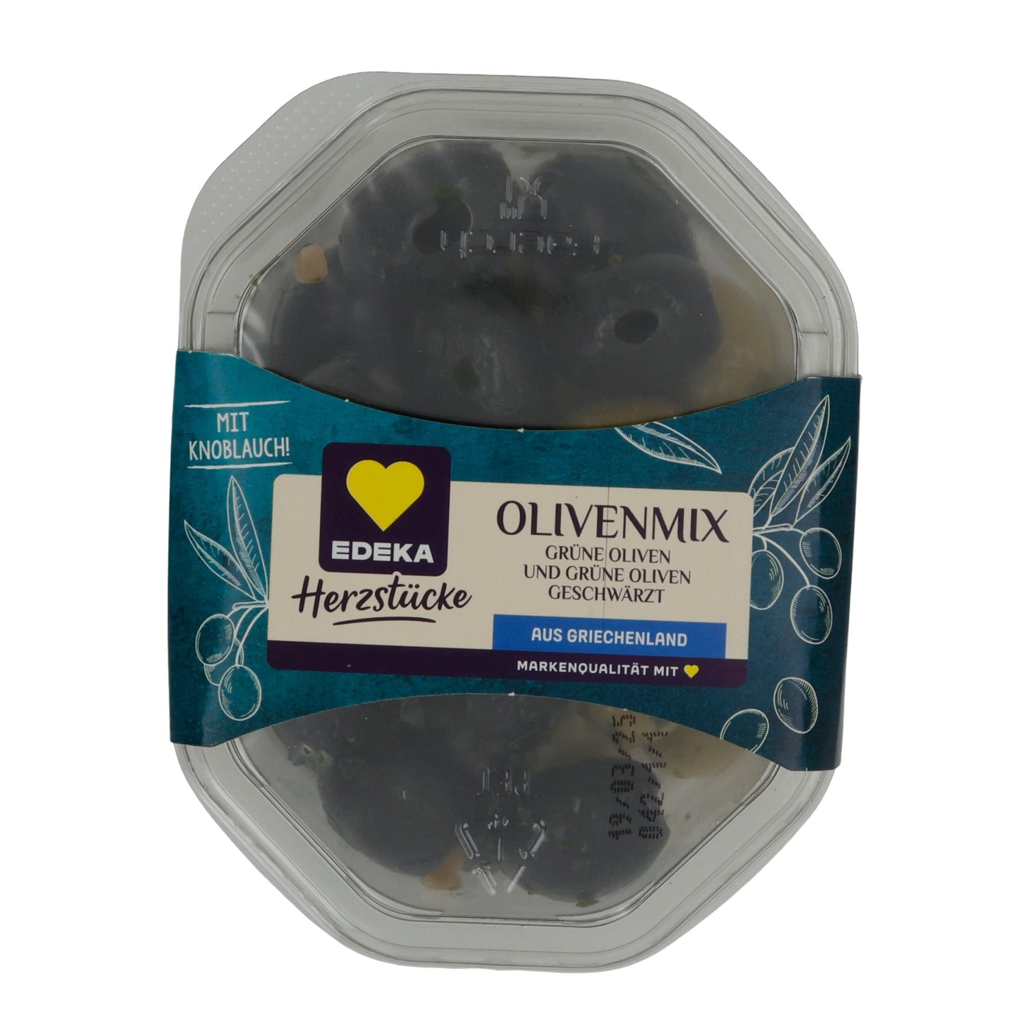 Olivenmix EDEKA Herzstücke | Oliven | Mit Knoblauch, mediterrane Oliven aus Griechenland | 150 g EDEKA