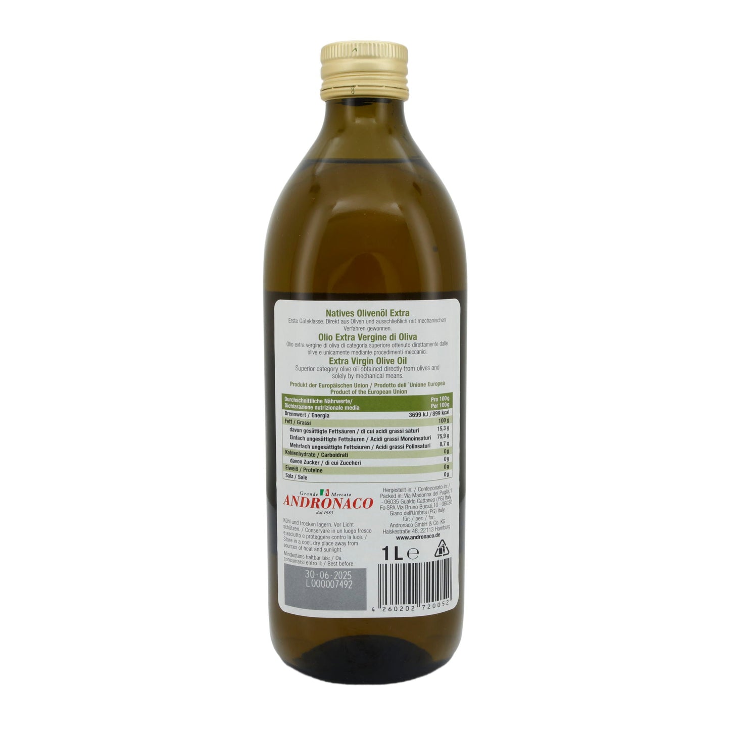 Olivenöl Andronaco | Olio Extra Vergine di Oliva | Nativ extra, da UE | 1 L