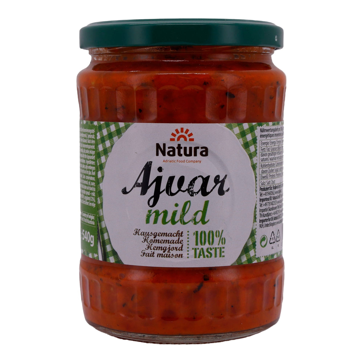 Paprikapaste Natura | Ajvar mild | Traditionell, mild, ideal für Dips & Beilagen | 540 g NATURA