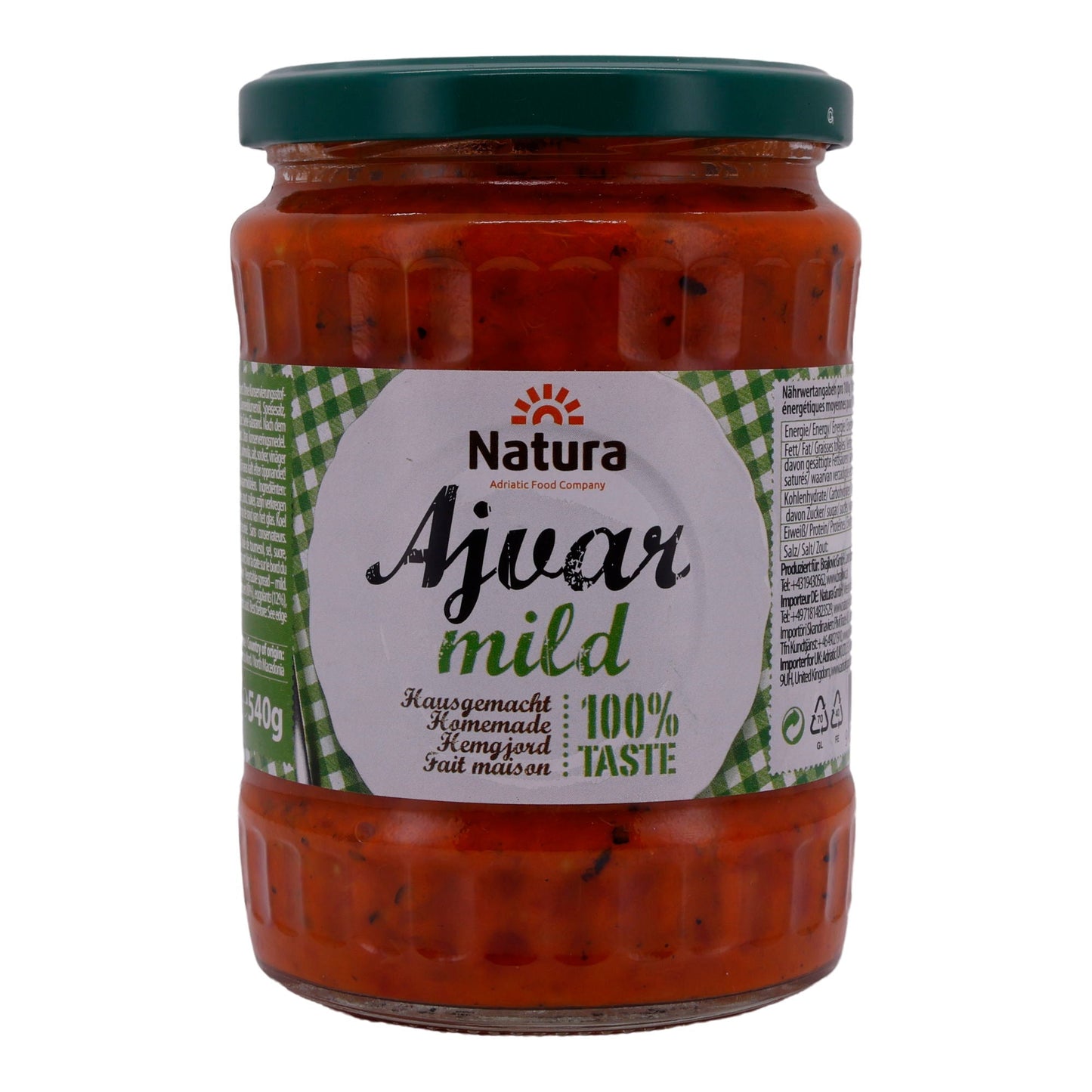 Paprikapaste Natura | Ajvar mild | Traditionell, mild, ideal für Dips & Beilagen | 540 g NATURA