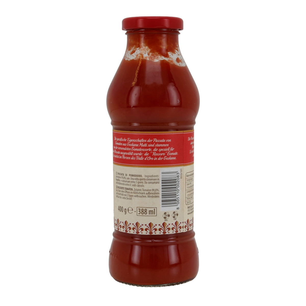 Passierte Tomaten Mutti | Passata | aus der Toskana | 400 g Glasflasche MUTTI