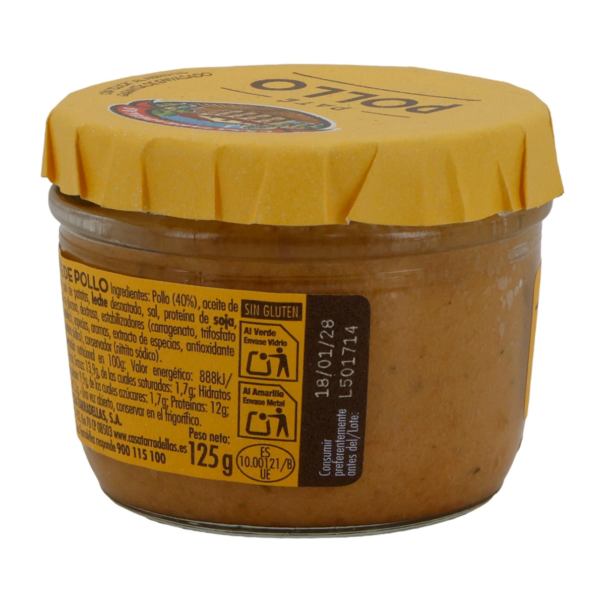 Paté Casa Tarradellas | Hühnerpastete ohne Gluten | Proteinreich & streichzart | 125 g Glas Silca