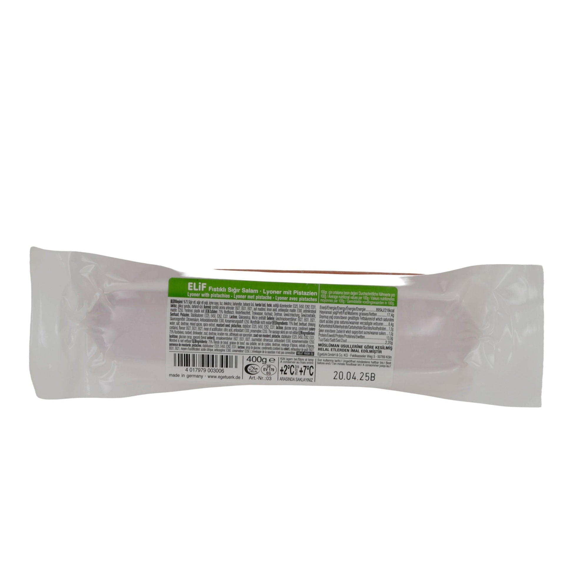 Pistazien-Mortadella Elif | Wurst | Lyoner mit Pistazien | 400g EGETUERK