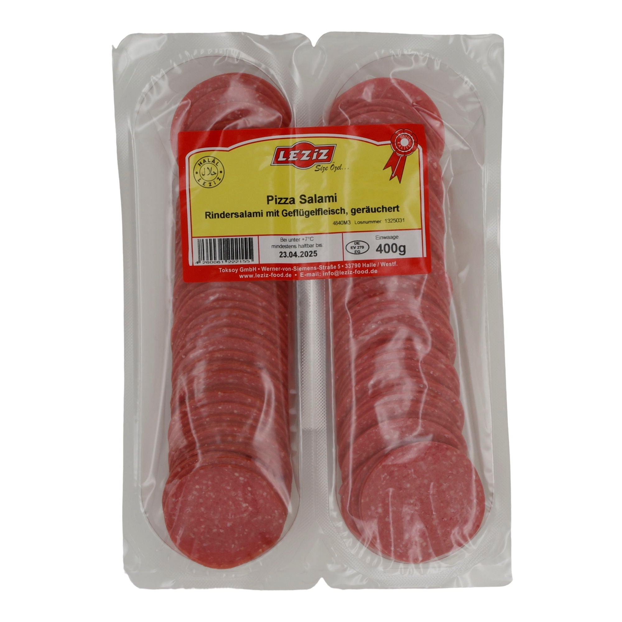 Pizza Salami Leliz | Würzige Rindersalami mit Geflügelfleisch | Geräuchert | 400 g LEZIZ