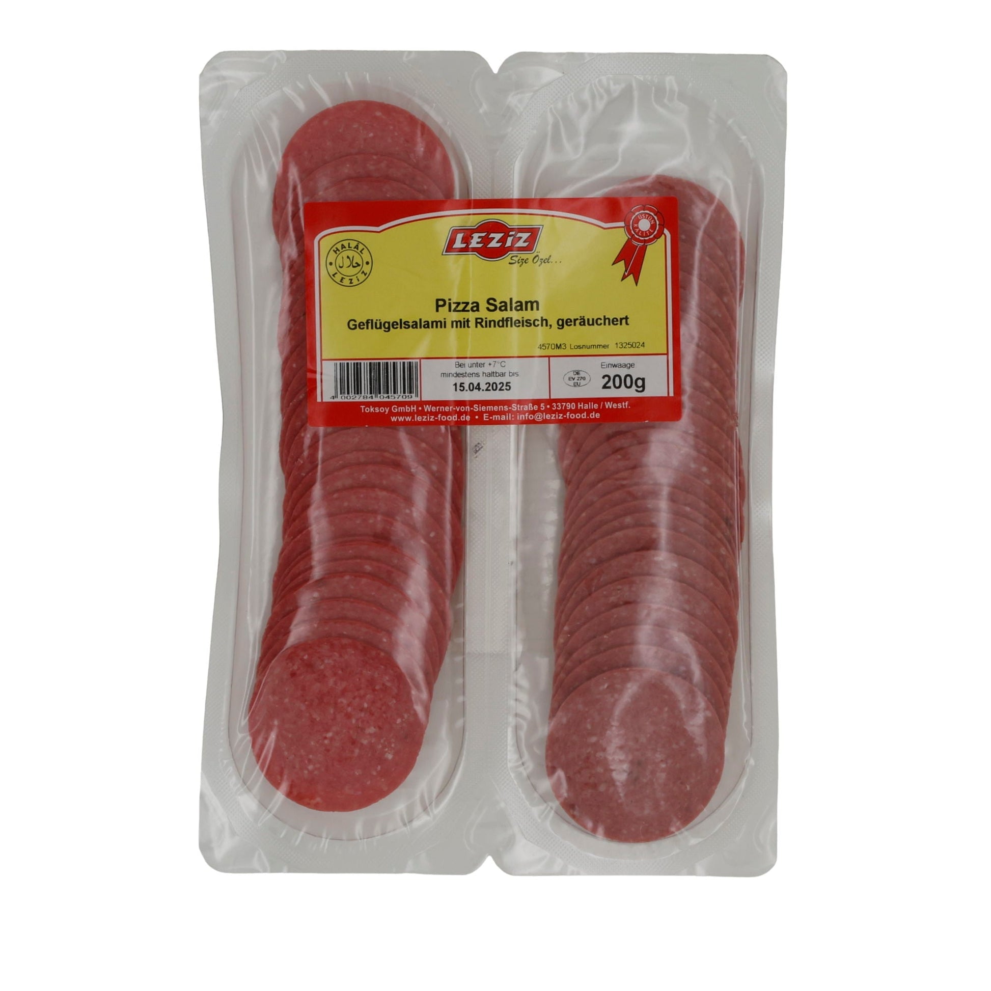 Pizza Salami Leziz | Geräucherte Geflügelsalami | Mit Rindfleisch für vielseitige Gerichte | 200 g LEZIZ