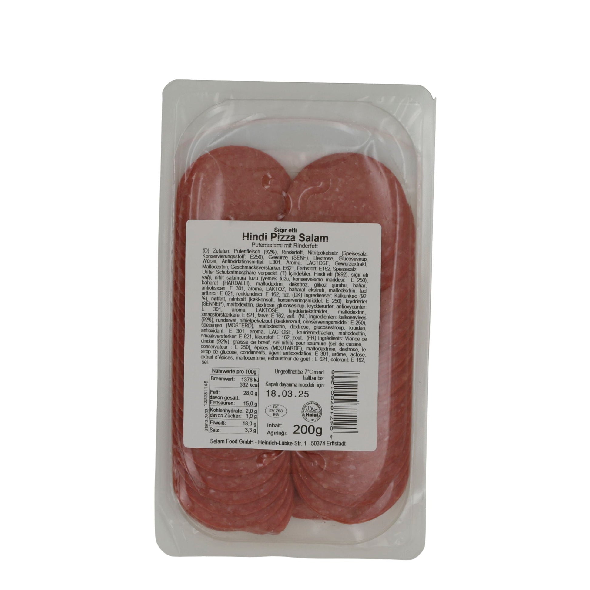 Pizza-Salami Selam | Hindi Pizza Salami | Halal, Truthahn & Rind | 200 g SELAM