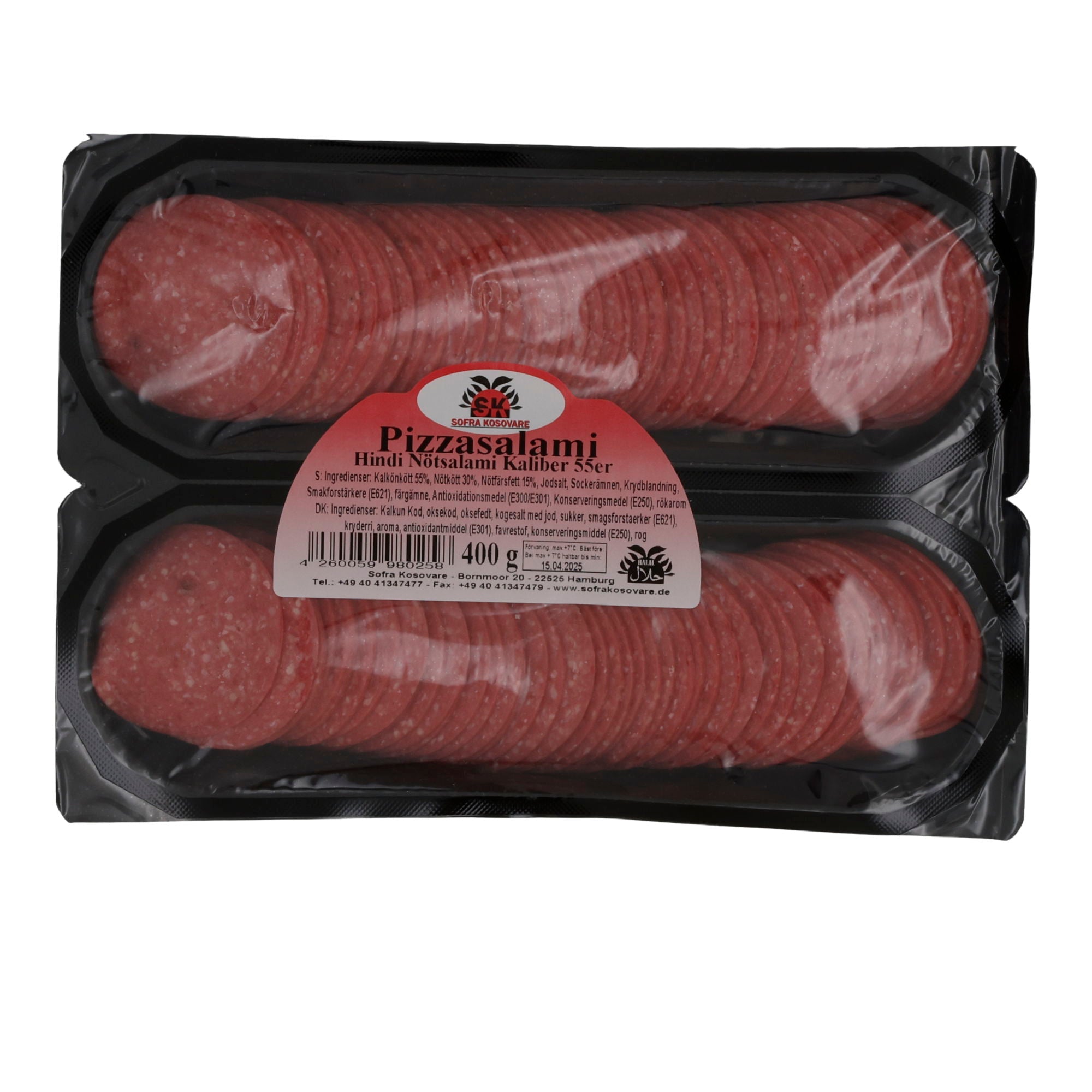 Pizzasalami | Halal Geflügelsalami mit Rindfleisch | 400 g | Geräuchert SOFRA KOSOVARE