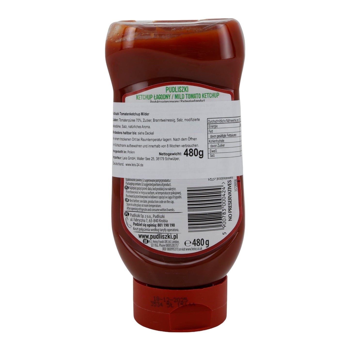 Pudliszki | Ketchup łagodny | Milder Tomatenketchup aus polnischen Tomaten | 480 g PL