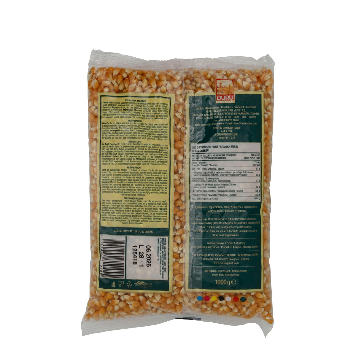 Puffmais Duru | Popcorn Mais | Hochwertig, für frisches Popcorn | 1 kg