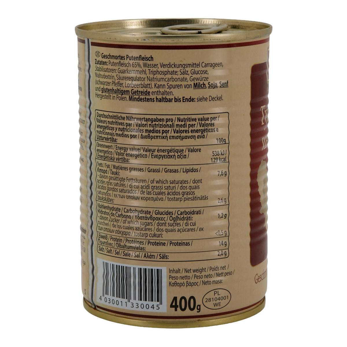Putenfleisch MARKE No.1 | Geschmort | Tafelfertige Fleischkonserve | 400 g Dose - Taste Your World